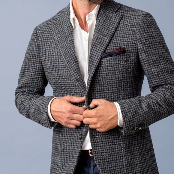 Jack Victor Grey Houndstooth Wool Blend Tweed Blazer